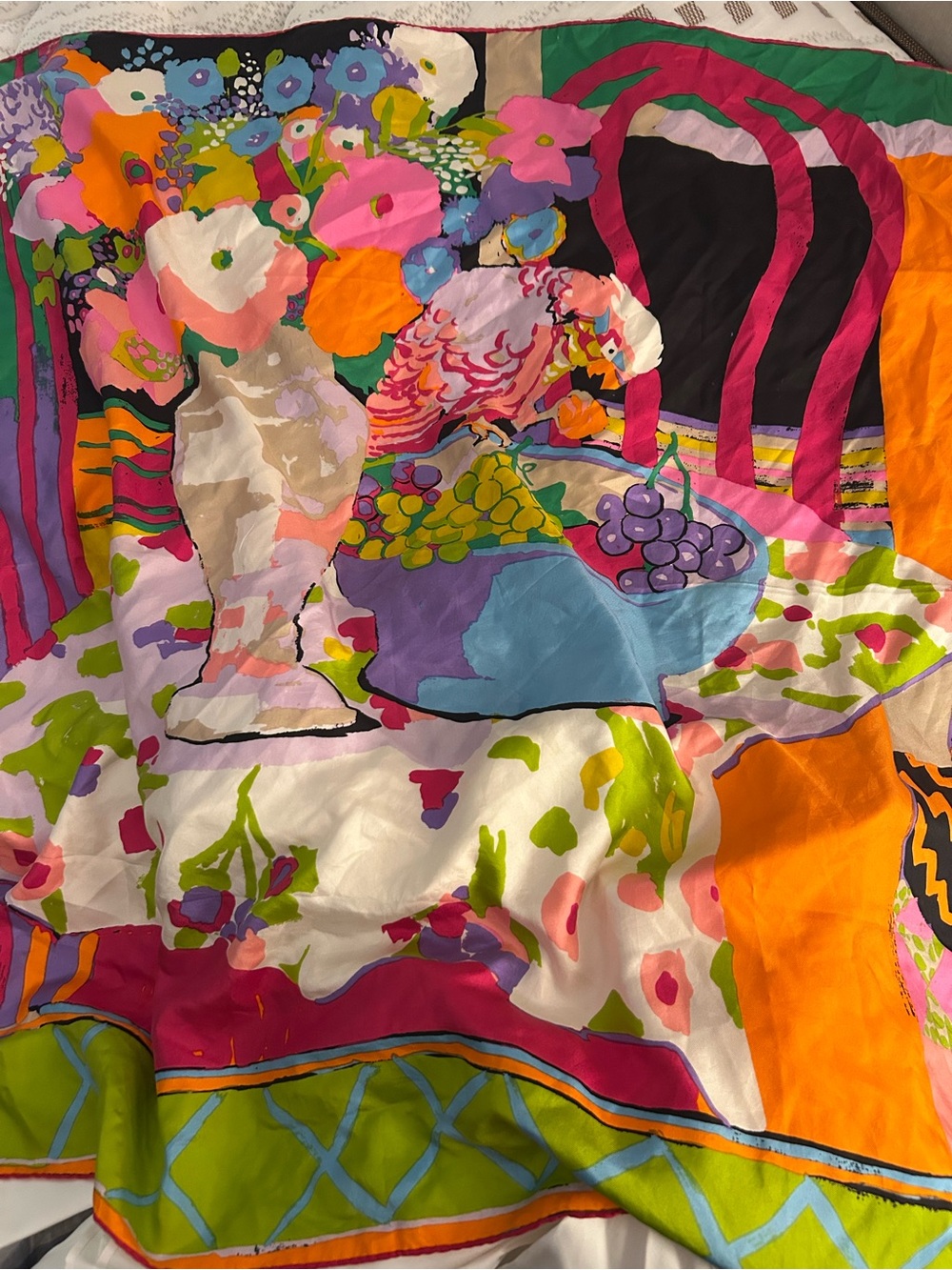 Karen Scott Vibrant Multicolor Floral & Fruit Print Scarf